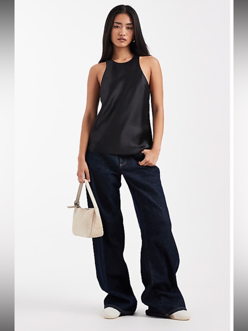 NWT! ASOS Satin Racer Cami Black Long Sz 6